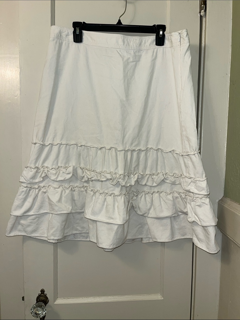 LOFT Winter White Ruffle Tiered A-Line Corduroy Skirt